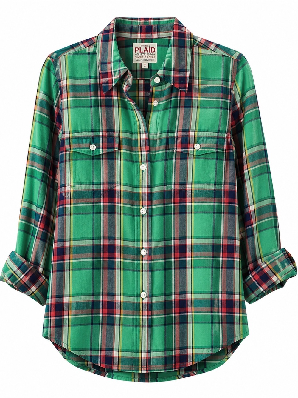 Old Navy PLAID Green Plaid Button-Up Shirt